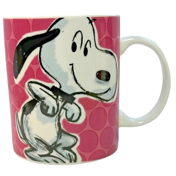 Festive Sketch Snoopy Coffee Mug Red Polka Dots Overseas Distribution NEW MINT - Picture 1 of 6